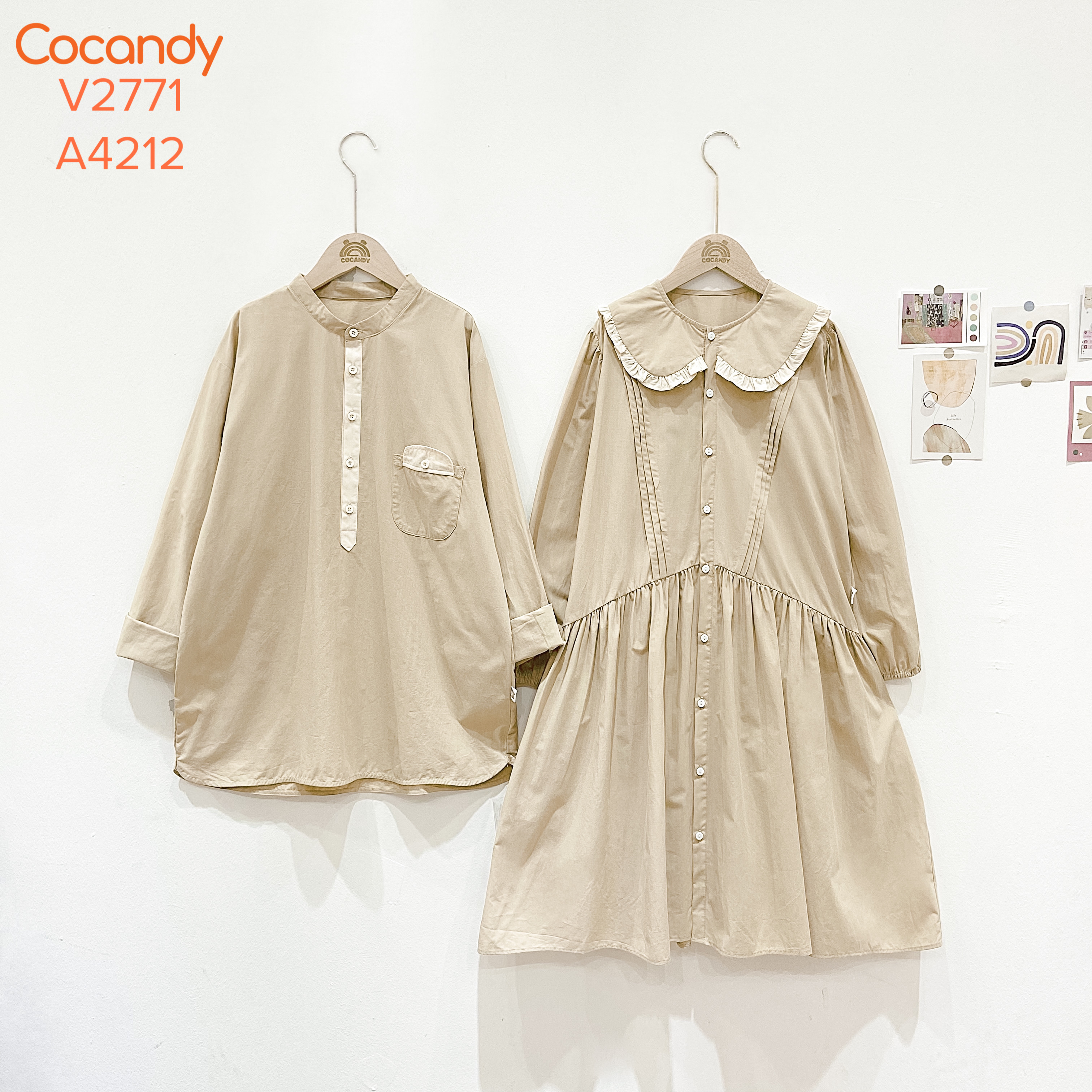 Váy dài BE RÊU cổ bèo phối BE LỚN_thumbnail_6