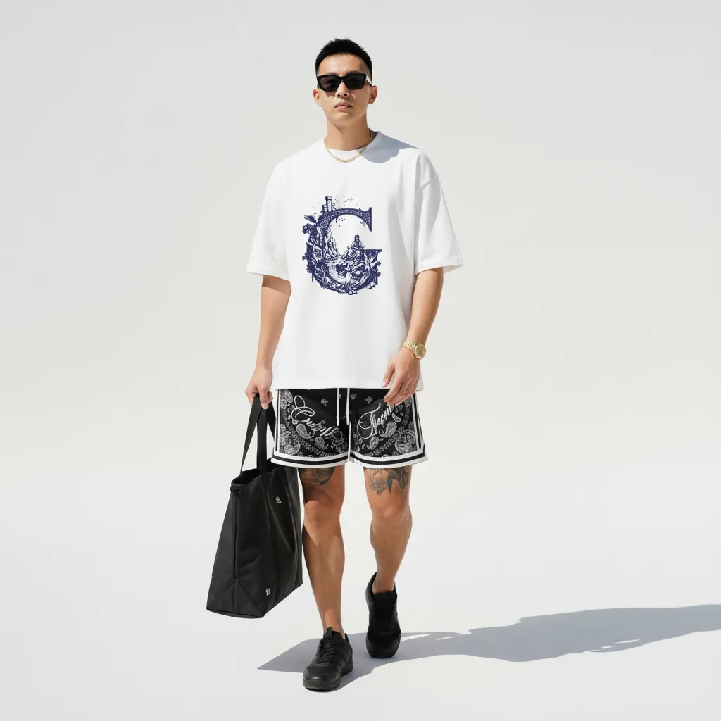 Áo thun oversize nam Miucho Iconic vải cotton thoáng mát cổ tròn tay ngắn trẻ trung in chữ cái G 2752_thumbnail_8