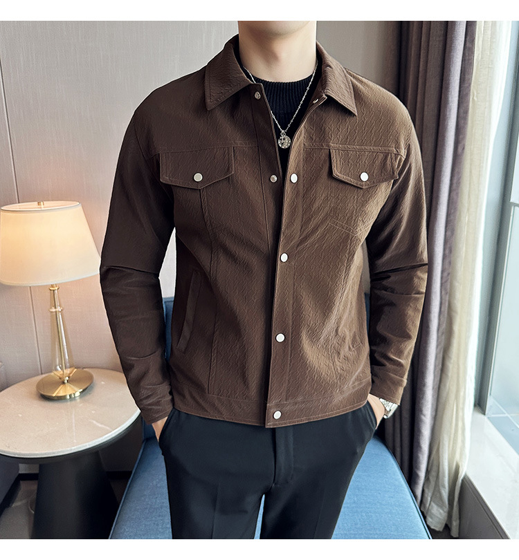 PA22 – Áo khoác da nam cổ bẻ Douyin họa tiết tối