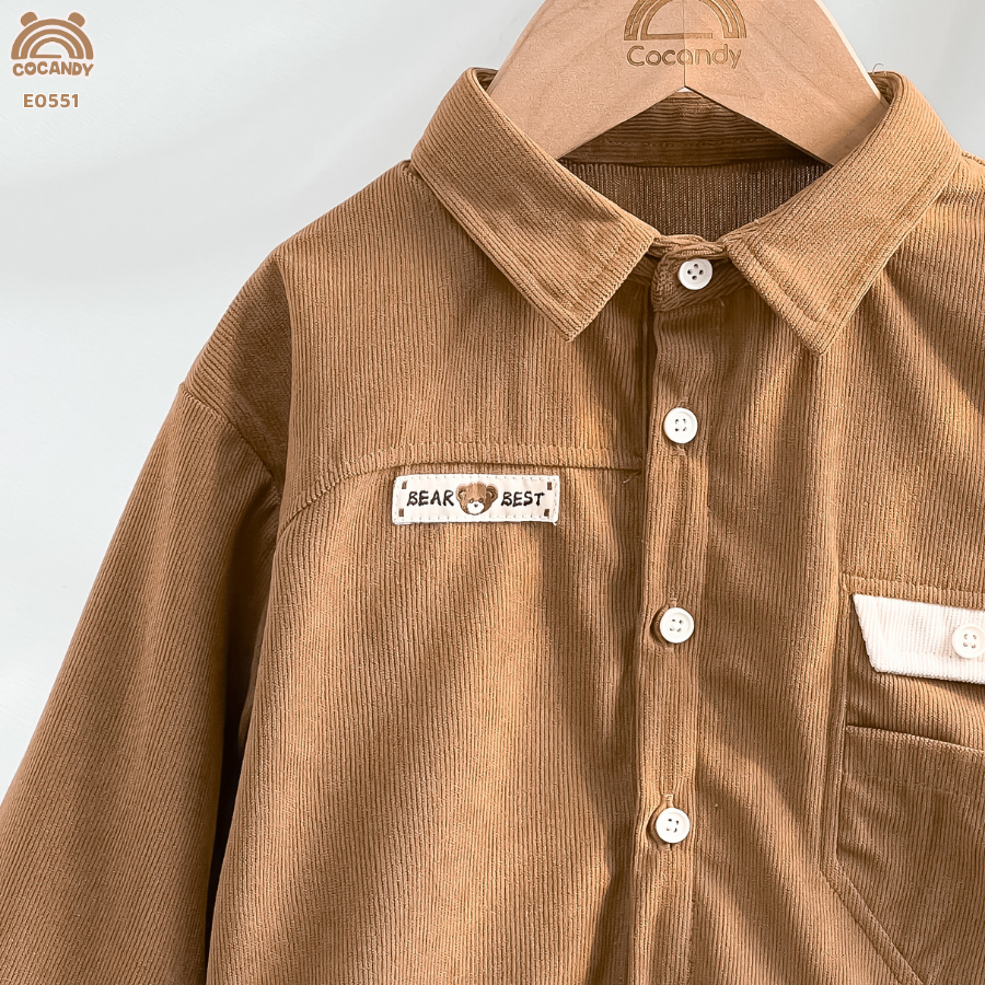 Áo dài sơ mi NÂU  phối BE  nhung tăm_thumbnail_3