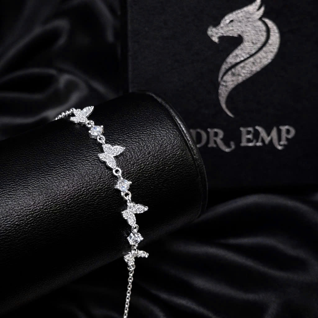 Vòng tay bạc xi kim bướm nối đá