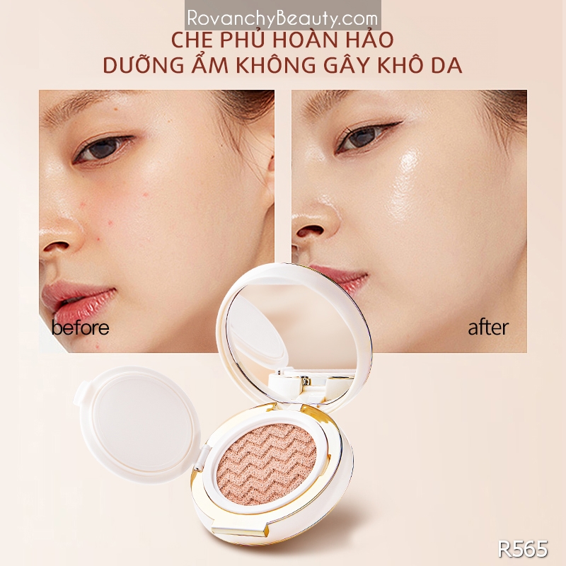 Kem nền R565 ROVANCHY Cushion Che Khuyết Điểm, Dưỡng Ẩm, Chống Nắng, Tông Tự Nhiên - 2 Màu (#01 #02)