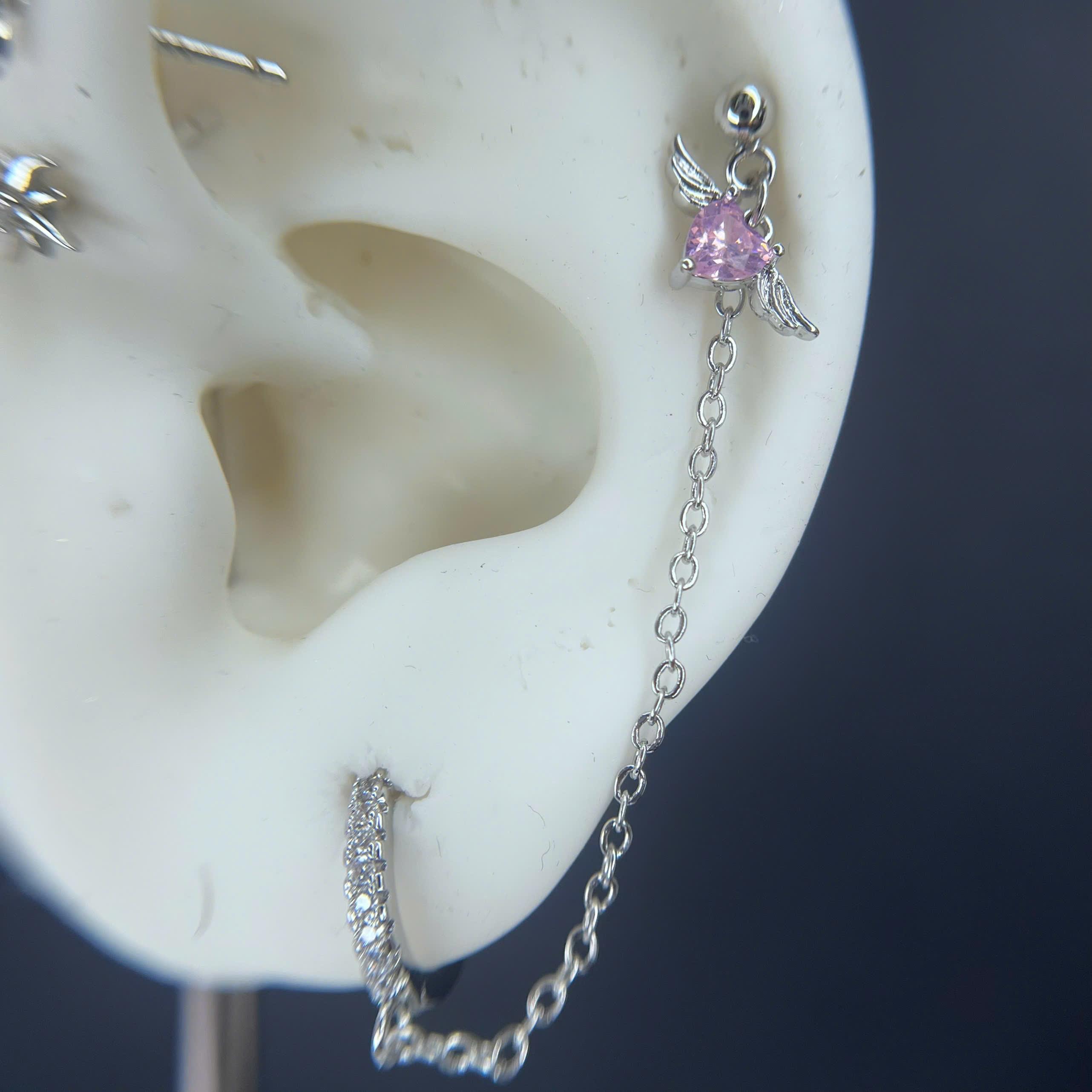 Khuyên kiểu xích tim hồng vòng kim cương