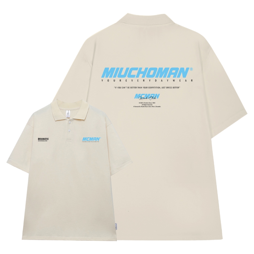 Áo polo nam form rộng PLD390 Miucho Man cotton cổ trụ in typography