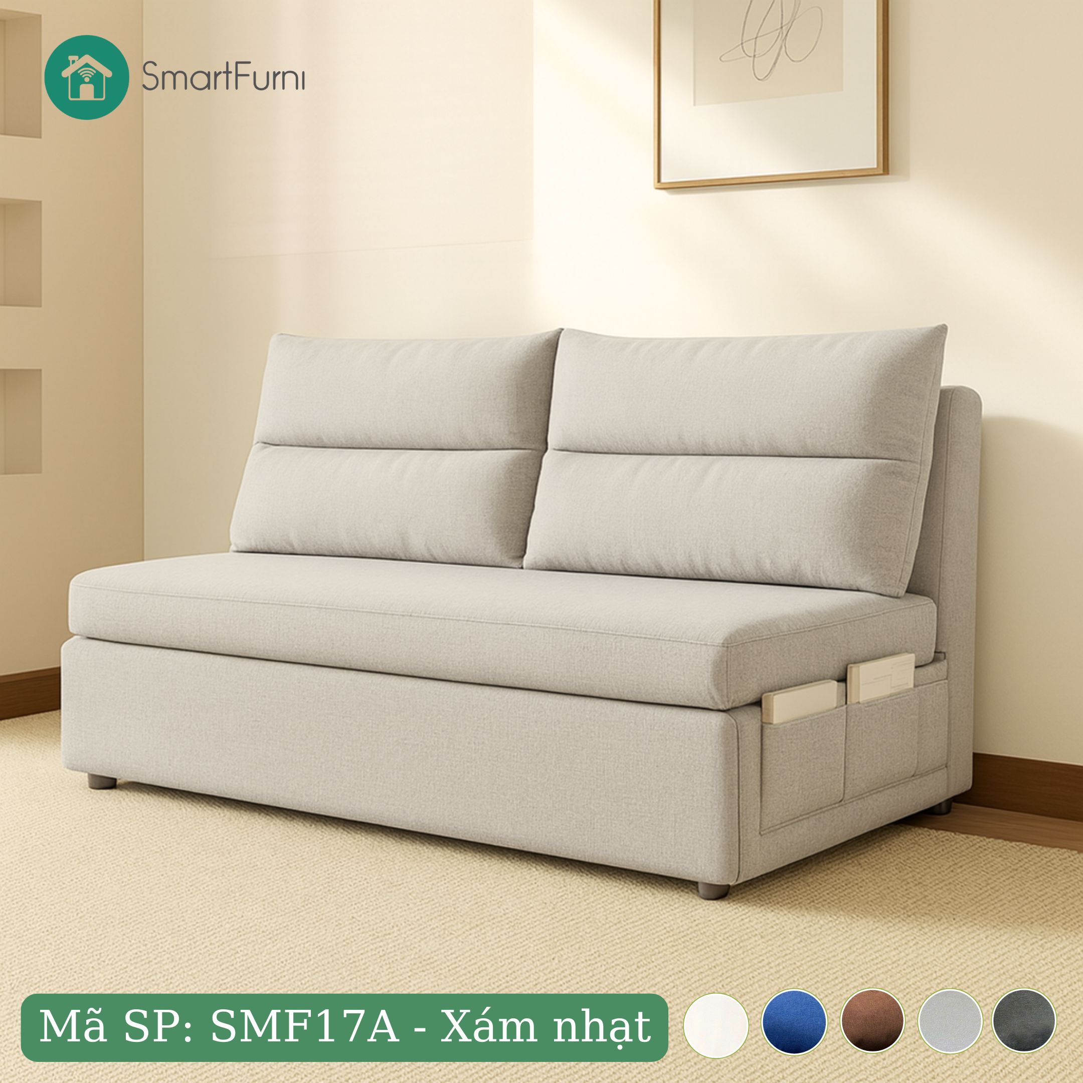 Sofa giường thông minh SmartFurni SMF17A - Bọc vải Lanh Canvas, gối kép _thumbnail_15