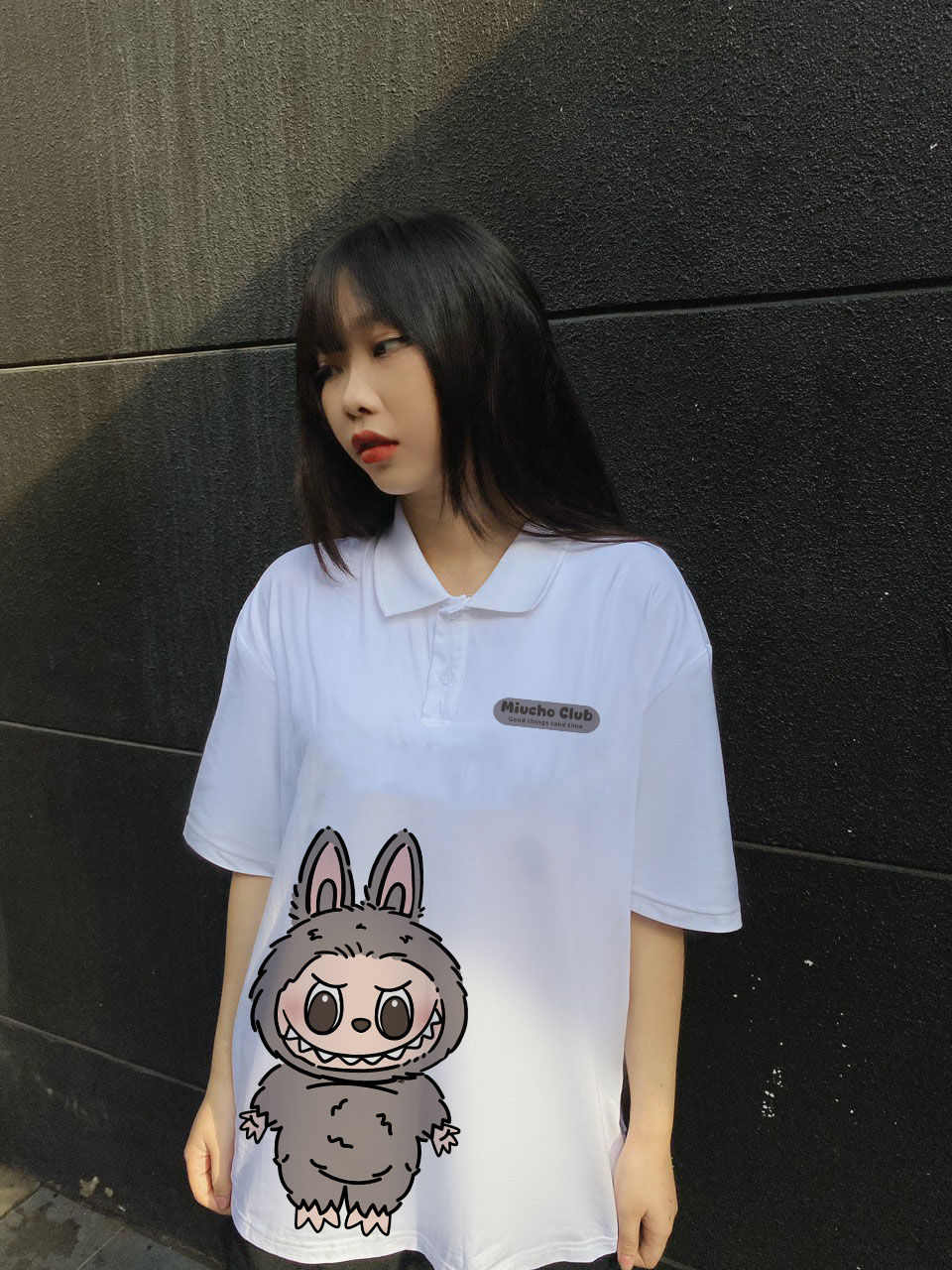 Áo polo labubu form rộng PLD1469 Miucho tay ngắn vải cotton co giản cổ trụ in basic_thumbnail_4