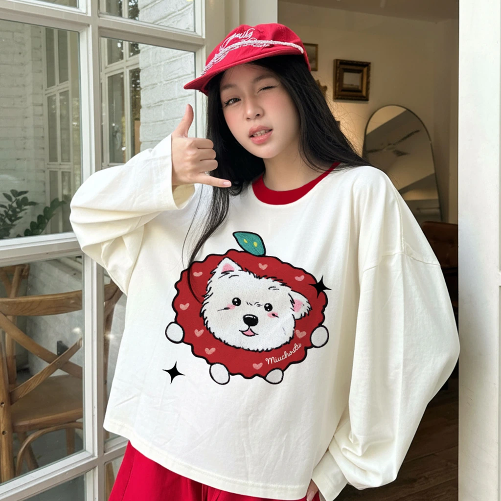 Áo thun Tết boxy tay dài phối cổ mix màu Miucho vải dày dặn thoáng mát Du Xuân Bính Ngọ 3010_thumbnail_2