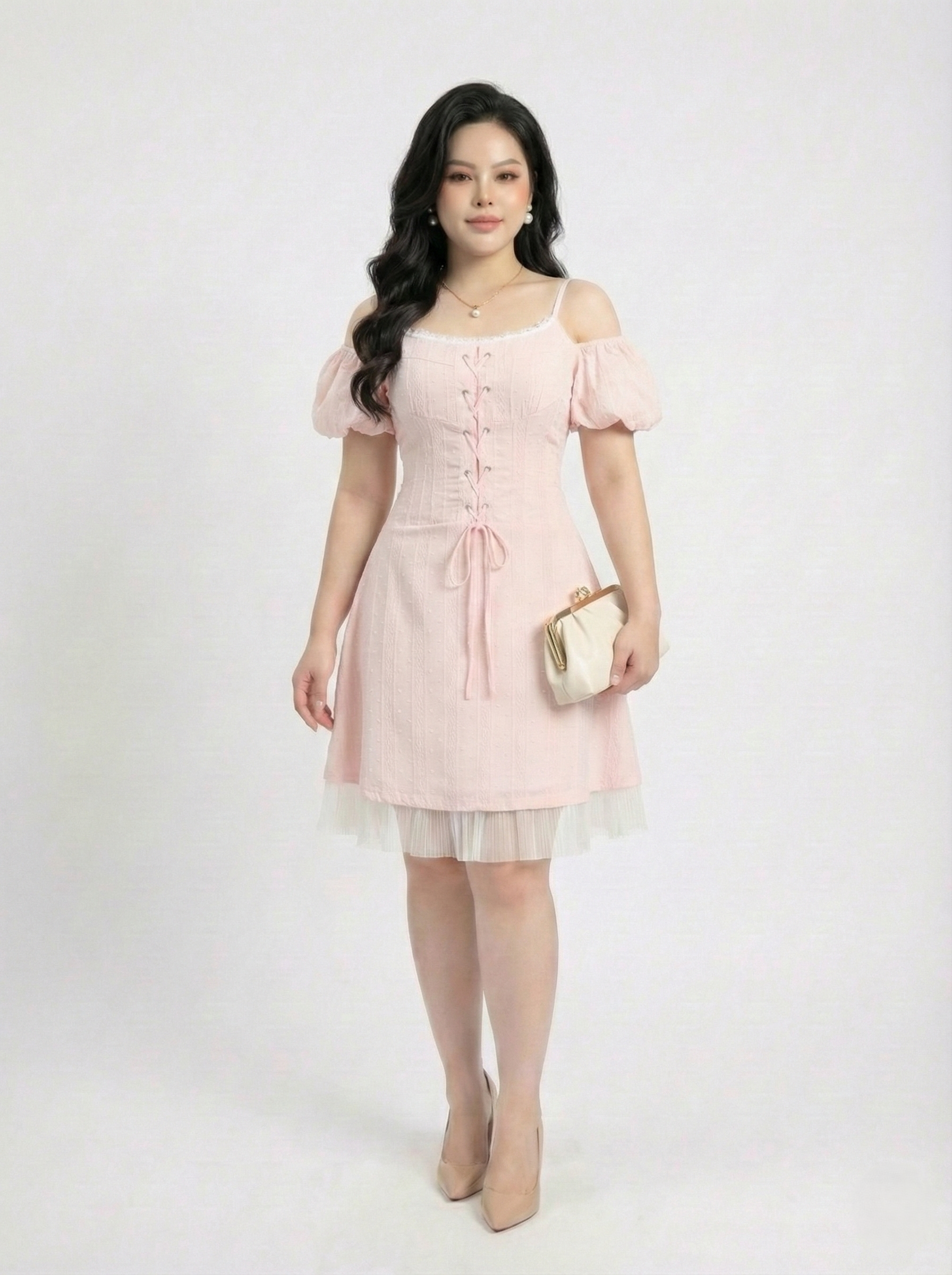 BIGSIZE- Đầm kiểu phối dập ly V-DA185