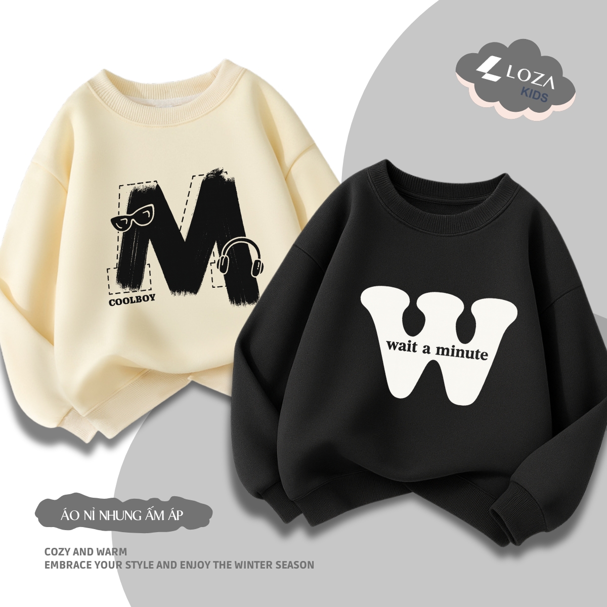 Áo nỉ sweater bé trai nhiều mẫu phong cách - Loza Kids in054