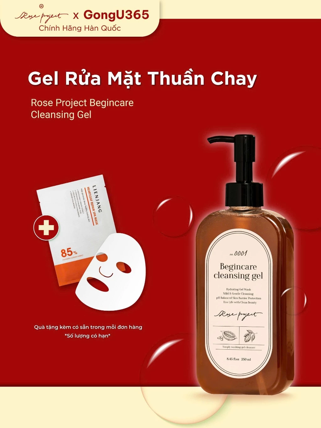 Rose Project Begincare Cleansing Gel - Gel Rửa Mặt Thuần Chay Làm Sạch Sâu & Dịu Nhẹ Cho Da Mụn Chính Hãng GongU365