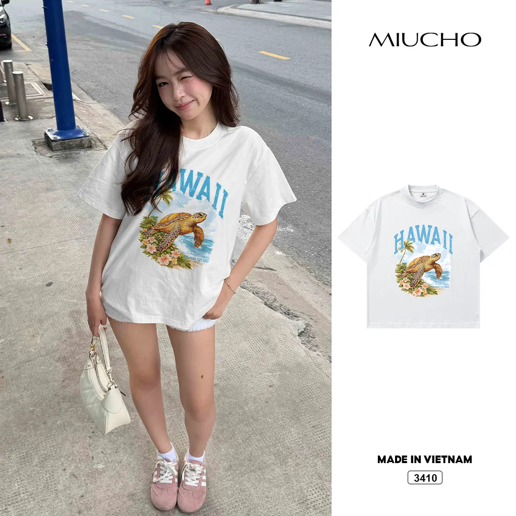 Áo thun boxy nam nữ hè biển Hawaii Miucho 3410