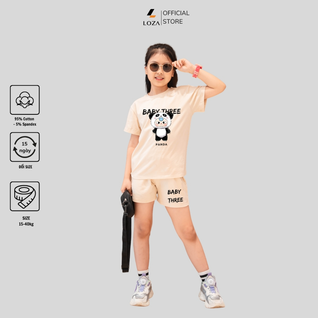 Bộ đồ bé gái in hình 'Baby three V3' - Loza Kids BD010