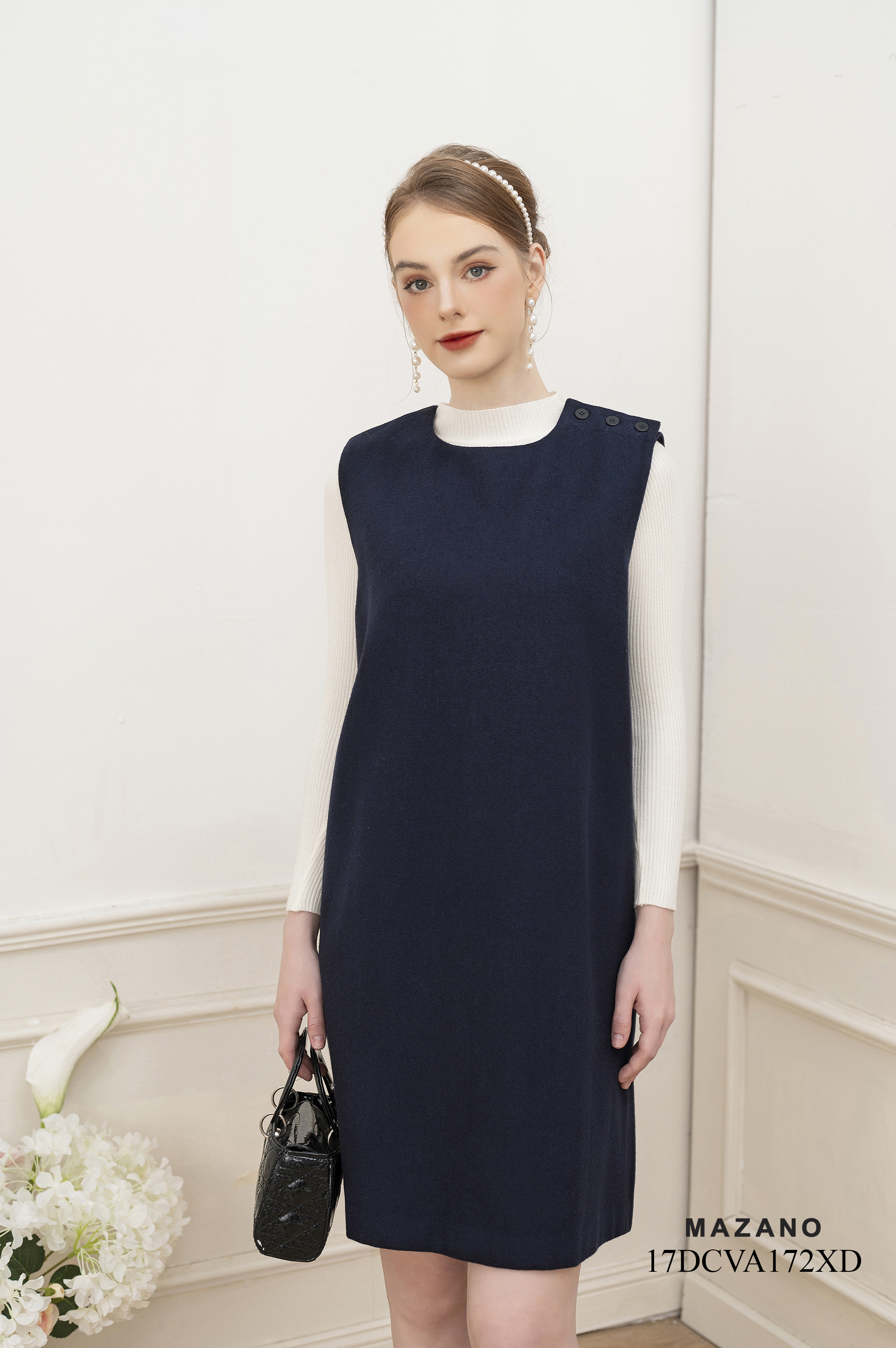 Đầm Dạ 100% Lông Cừu Dáng Suông Thắt Đai Không Tay_thumbnail_4