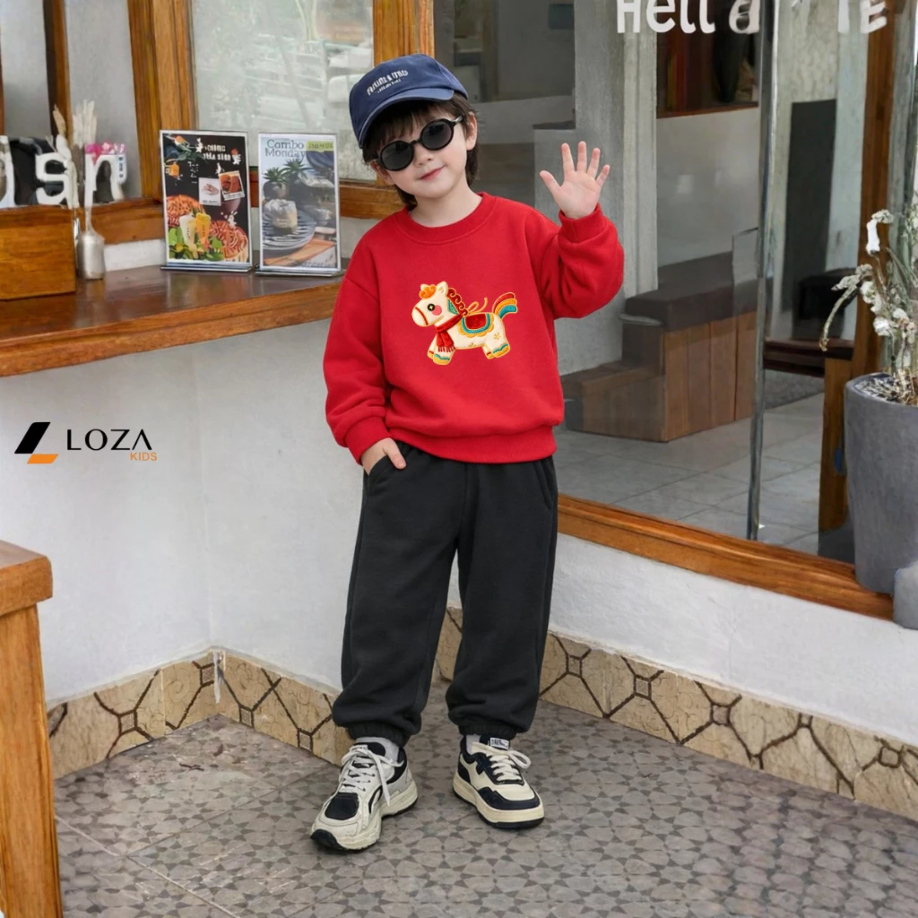 [BST Tết 2026] Bộ nỉ cho bé trai,bé gái in hình Ngựa Tết Bính Ngọ - Loza Kids BI004_thumbnail_2