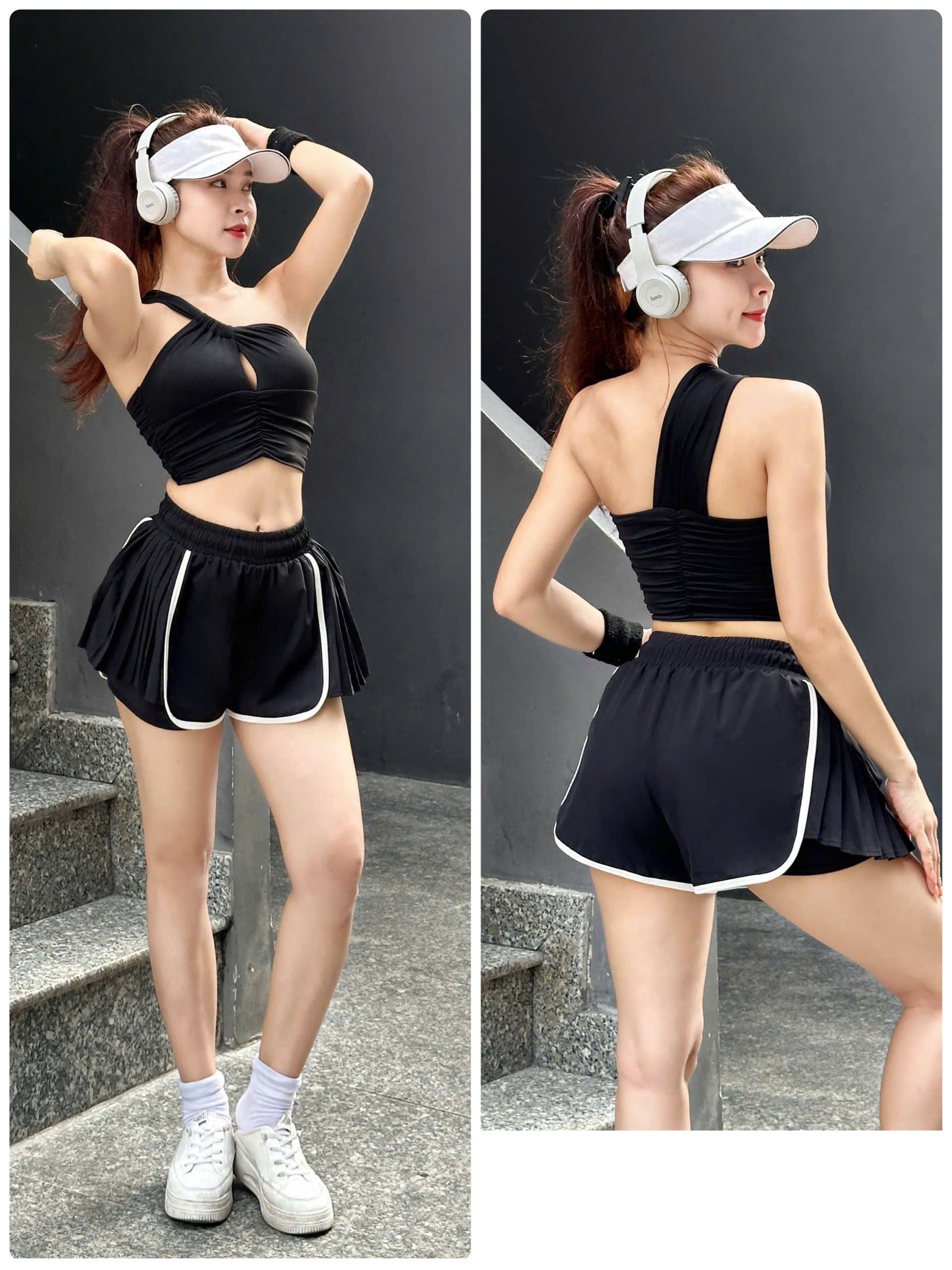 Áo Bra Thể Thao Lệch Vai Nhún