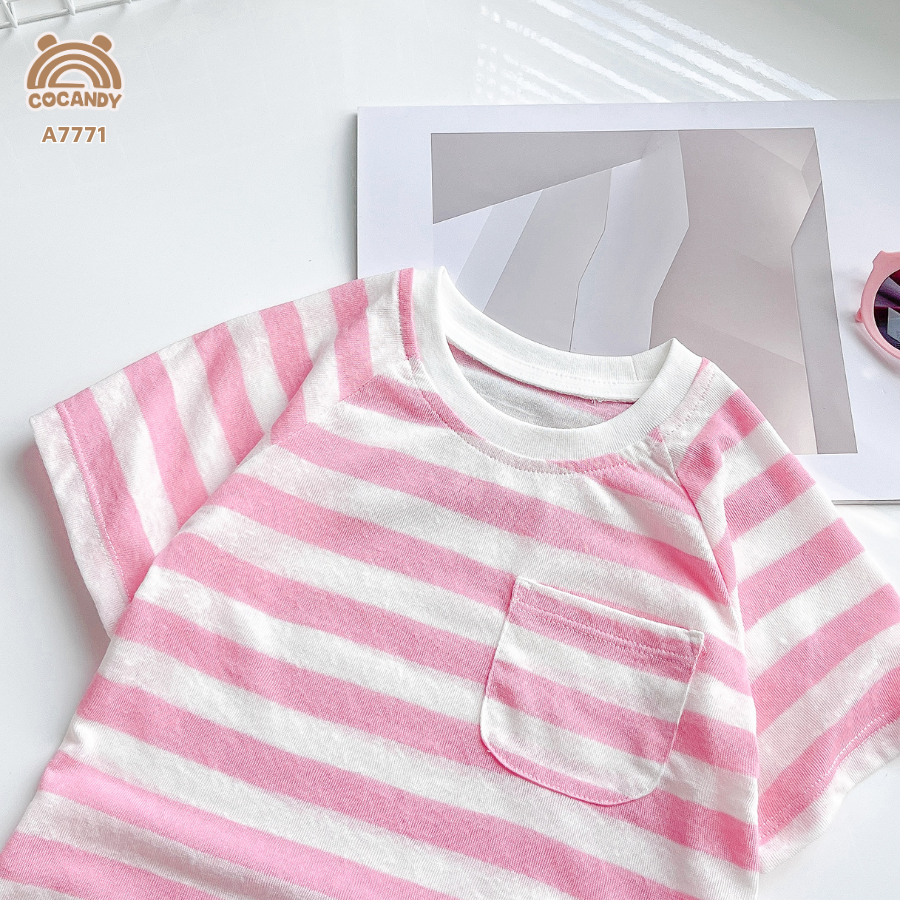 Áo cộc kẻ HỔNG TRẮNG phối túi ngực COCANDY_thumbnail_4