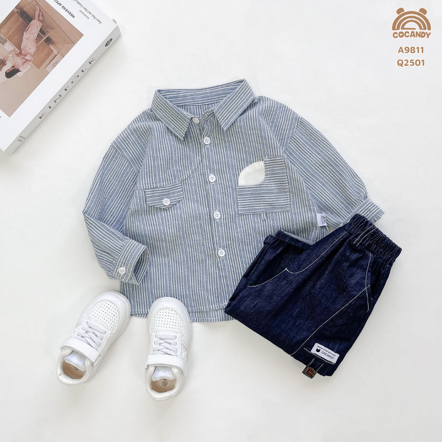 Áo dài kẻ XANH sơ mi phối túi mặt trăng_thumbnail_1