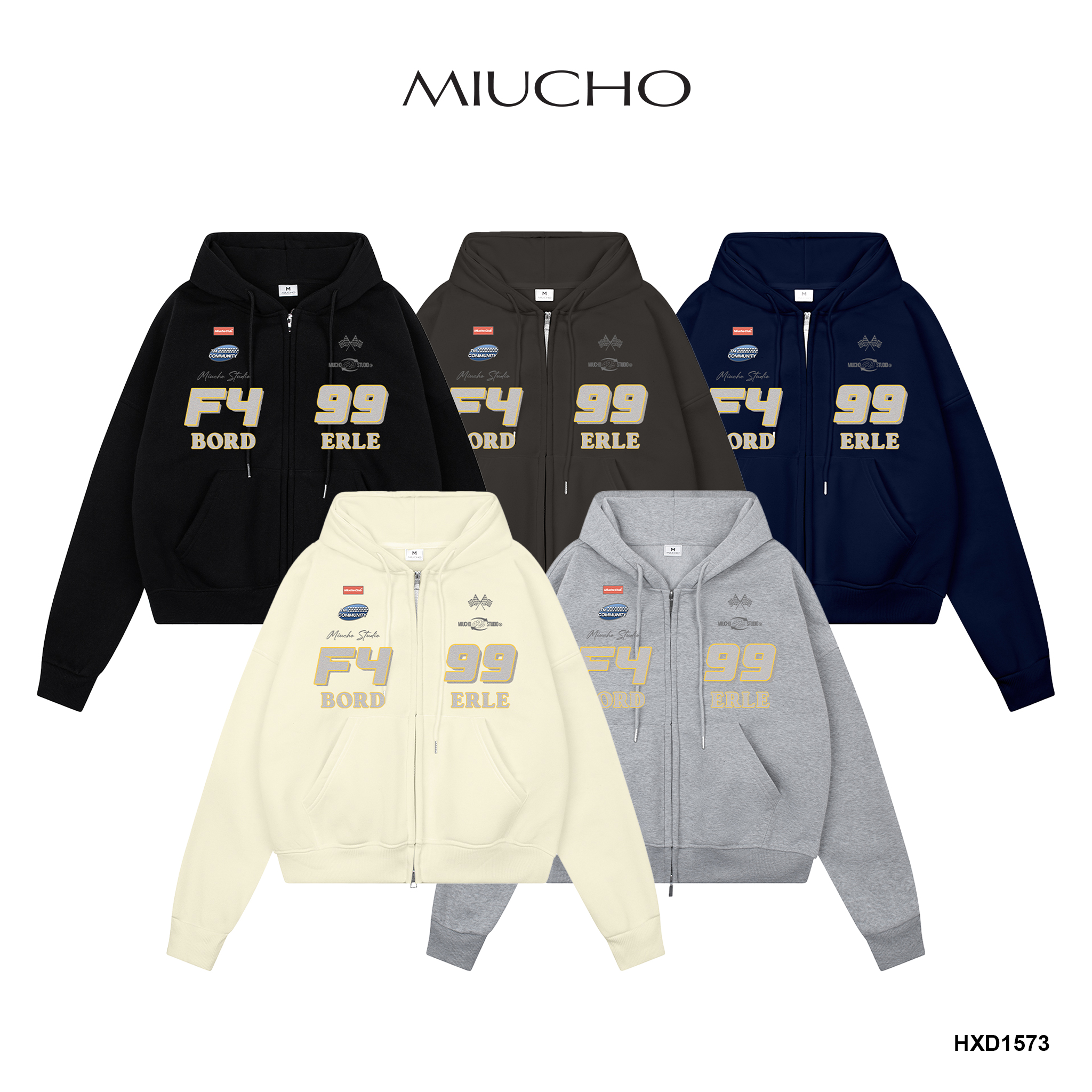 Áo hoodie zip dày basic form boxy HXD1573 Miucho Club vải nỉ bông khóa kéo mũ rộng in mix_thumbnail_1