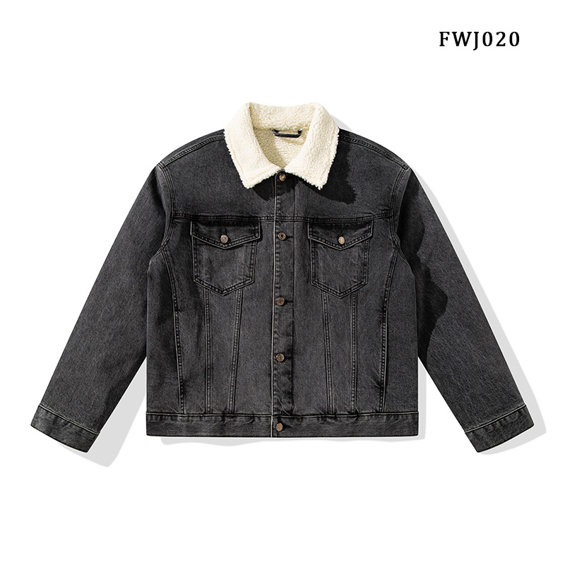 mùa đôngchicÁo khoác denim len cừu nam Mỹ hợp thời trang dáng ôm cộng với dày nhung đa năng đẹp trai áo khoác cotton áo khoác