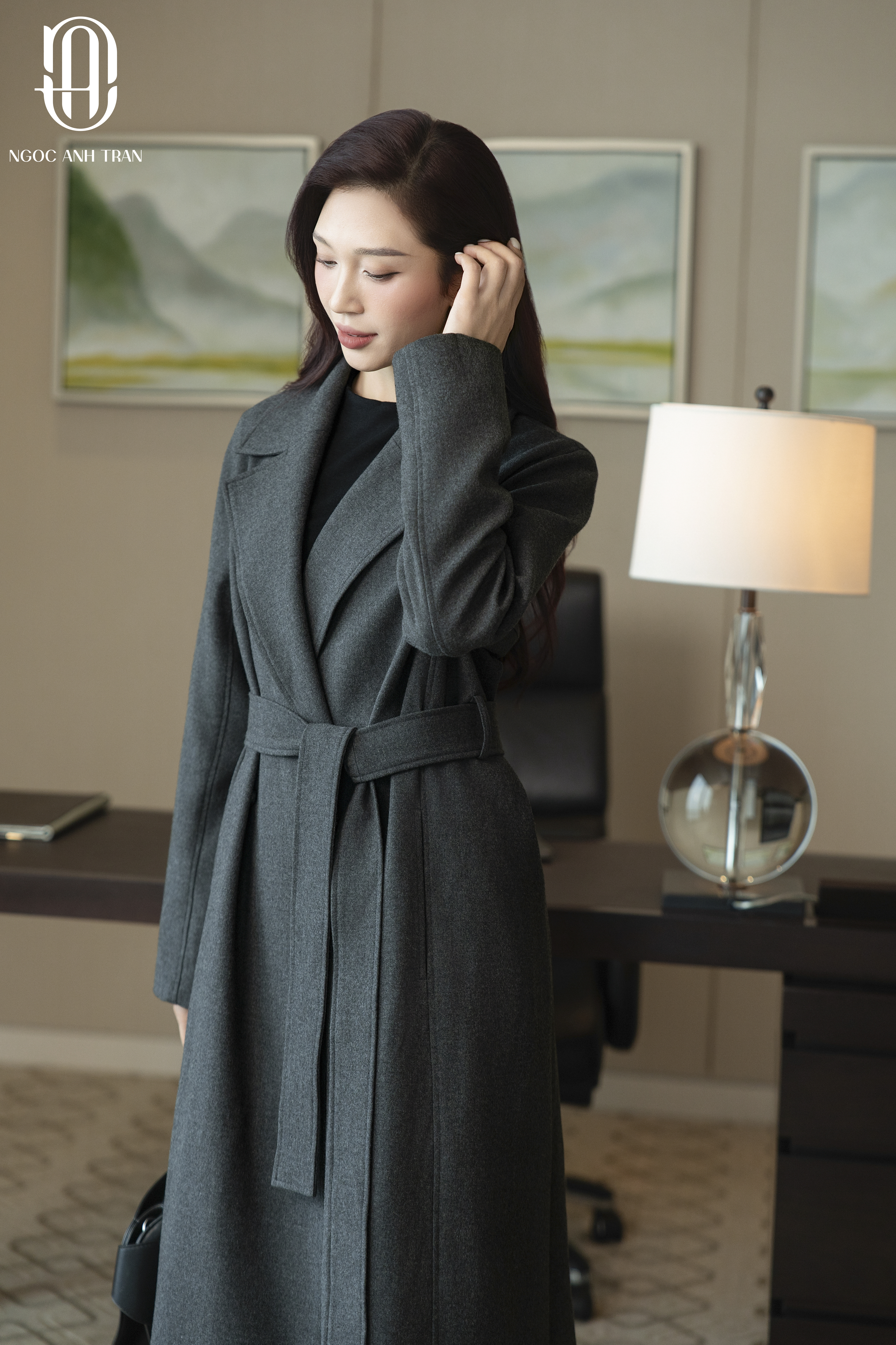 A249 - Áo khoác dạ xám dáng dài kèm đai_thumbnail_3