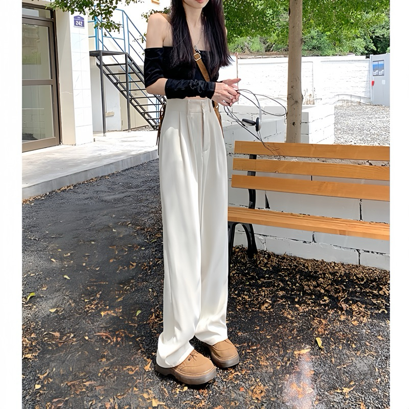 Quần ống suông nữ cạp cao dáng dài, quần tây ống rộng 1 khuy cài chất gold nhật có chun lưng Logastore_L001_thumbnail_3