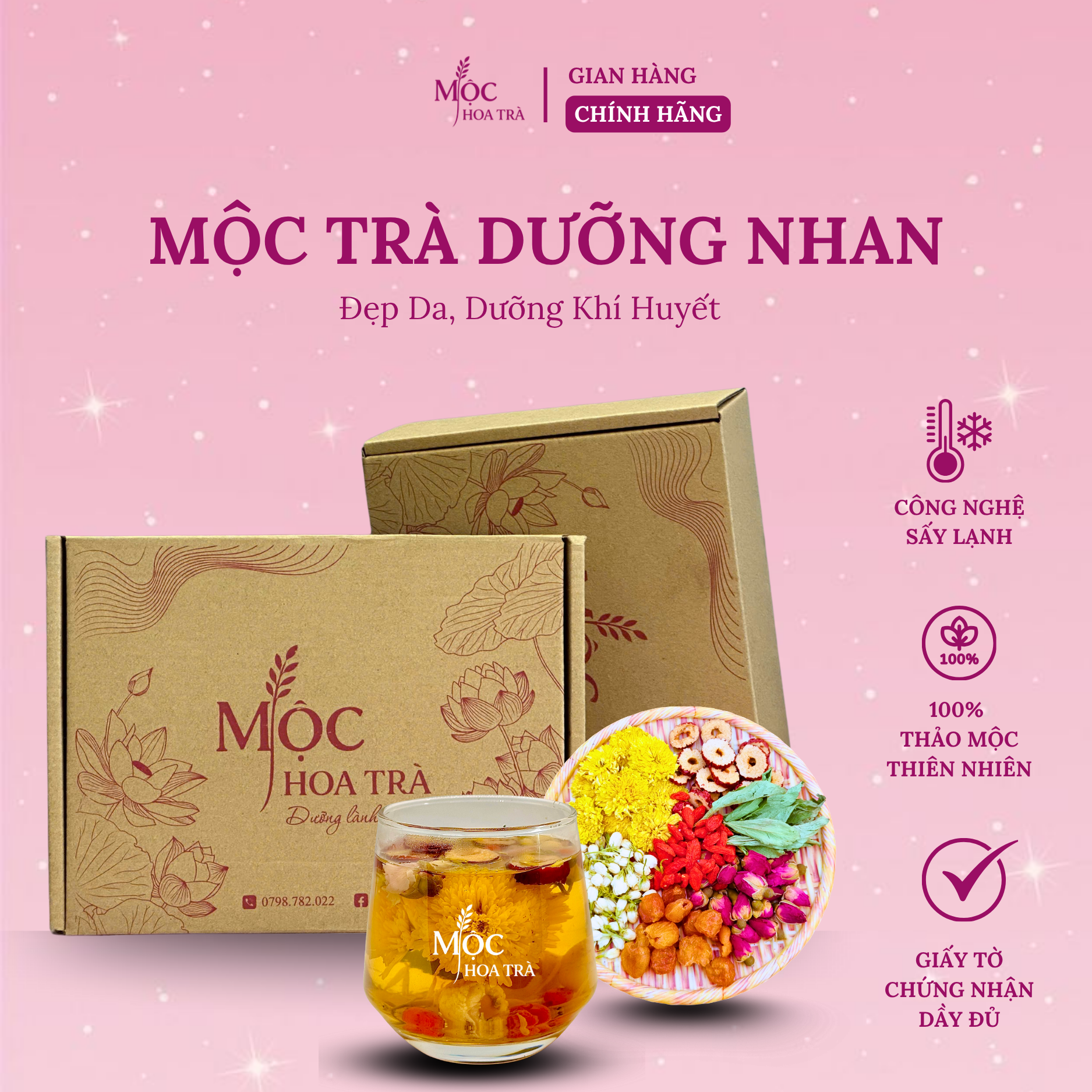 Mộc Trà Dưỡng Nhan – Trà Hoa Thảo Mộc Thiên Nhiên 7 Vị – Đẹp Da, Dưỡng Khí Huyết – Nguyên liệu Sấy Lạnh_thumbnail_1