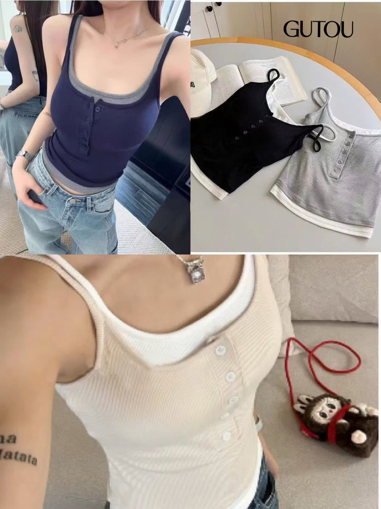 [ GUTOU ] Áo Tank Top Phối Lớp Có Mút_thumbnail_5