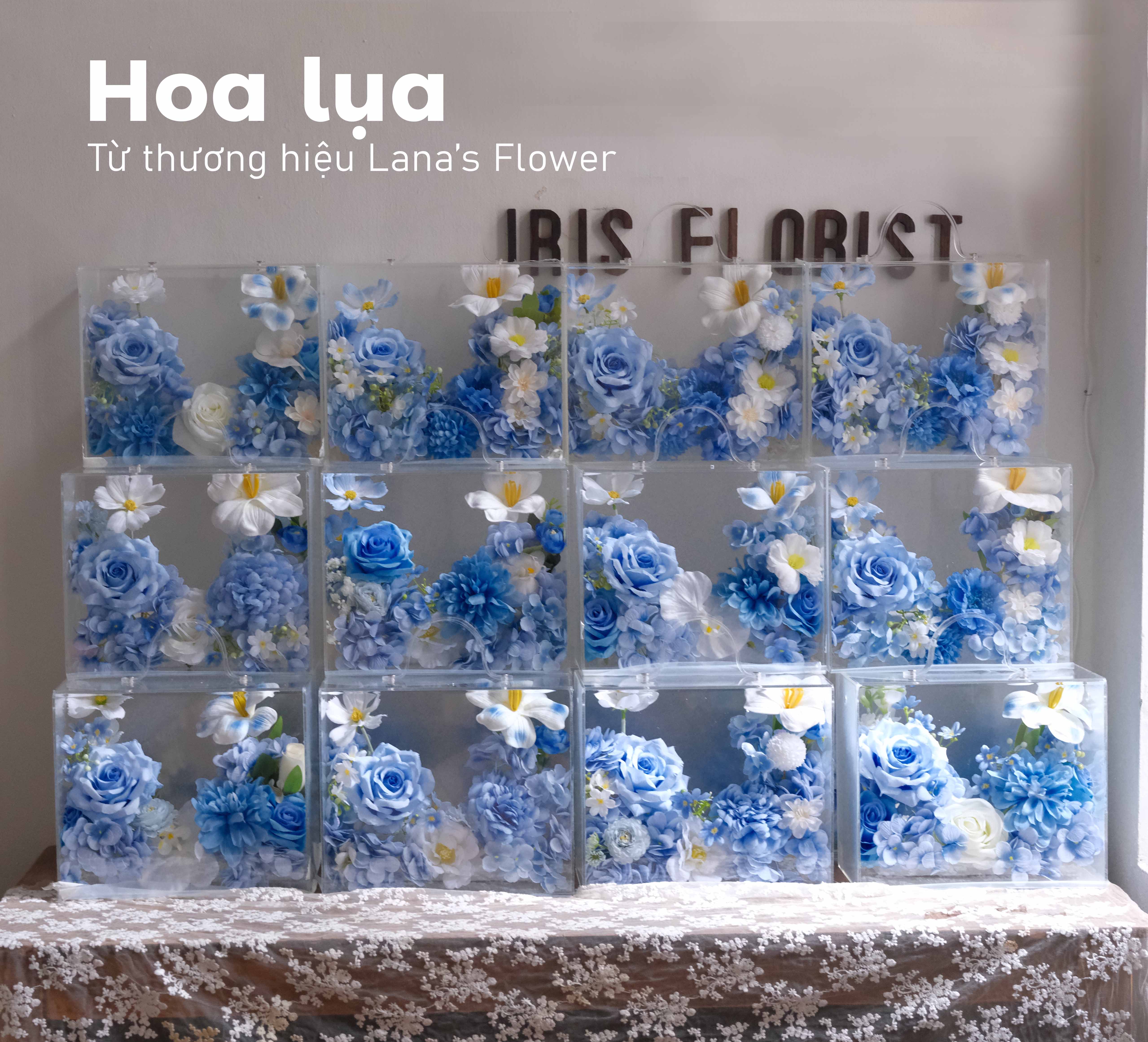 Hộp hoa lụa Mica - Tone Blue (20x27cm)