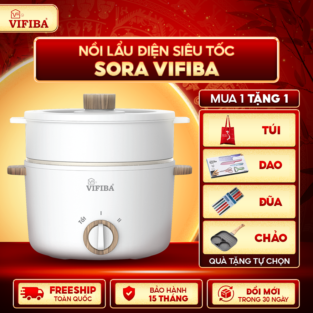 Nồi Lẩu Điện Sora Vifiba - Kèm khay hấp