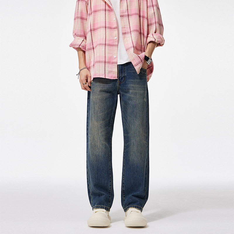 2025Mùa Thu Đông Phong Cách Mới Giặt Thiết Kế Trầy Xước Quần Jean Nam Mỹ Retro Ống Rộng Nguyên Chất Cotton Quần Tây_thumbnail_3