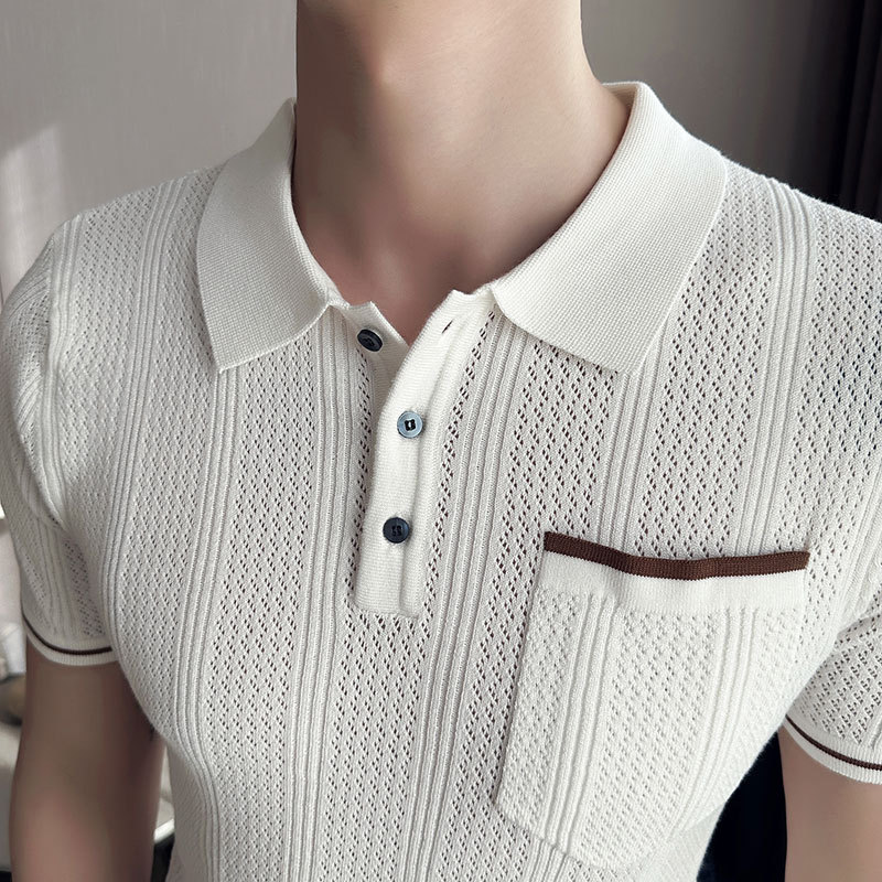 PA69 – Áo polo băng lụa sọc tối dáng ôm cut-out