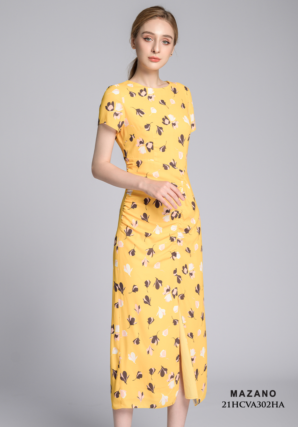 Đầm vàng họa tiết nhún eo_thumbnail_3