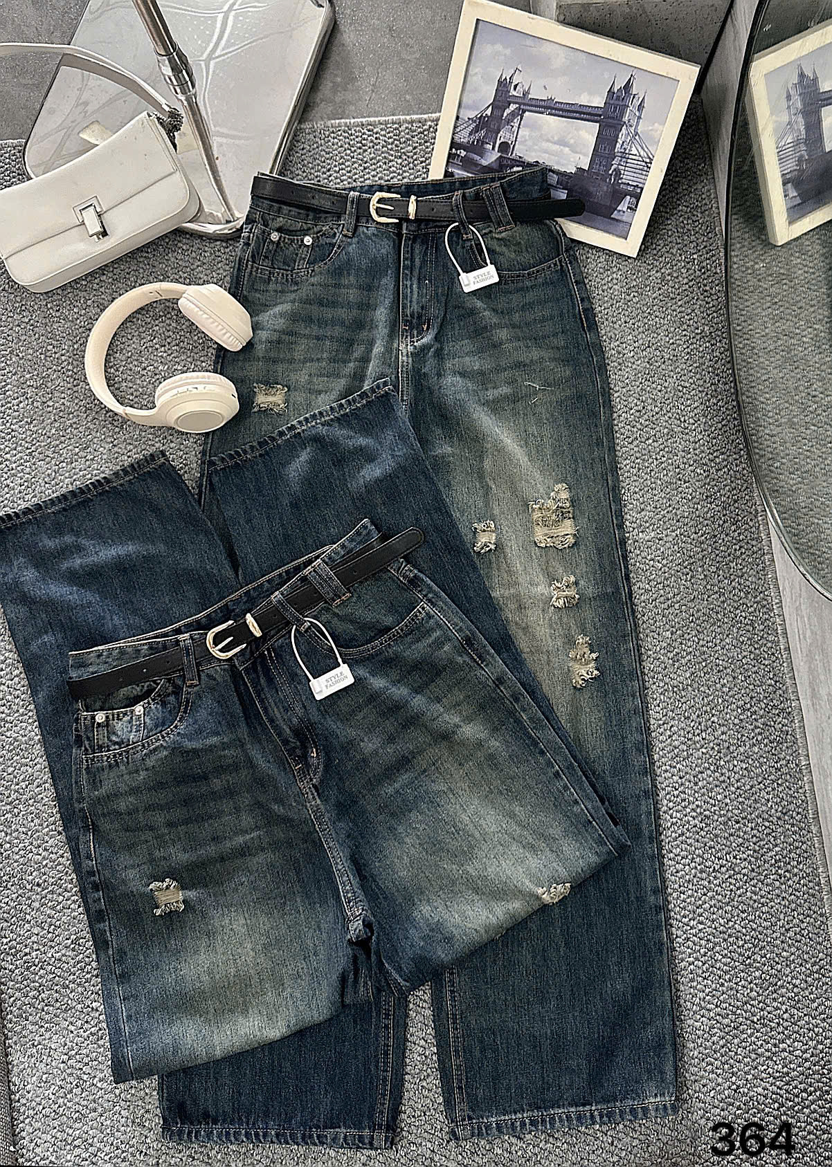 Quần jean ống suông rách kiểu lưng cao bigsize QJ364 dành cho nàng béo mập từ 55-90kg_thumbnail_5