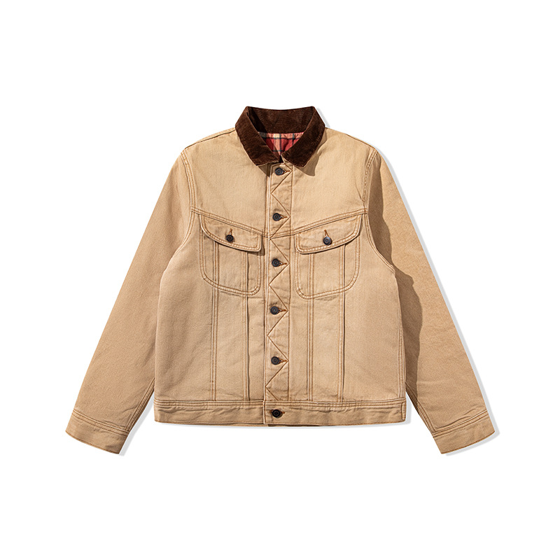 RRL Áo khoác Storm loạt giặt bẩn nhuộm sợi đảo bông ấm áp kẻ sọc áo khoác bông denim