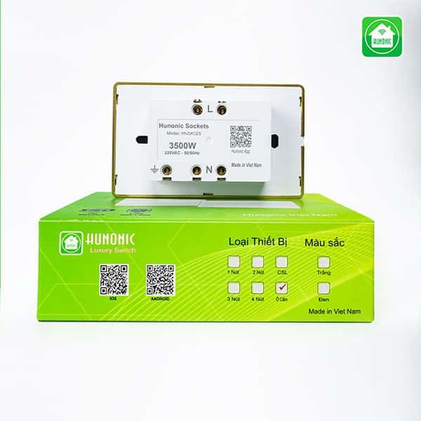 Ổ Cắm Hunonic Mặt Kính Viền Vàng 3 Chấu_thumbnail_2