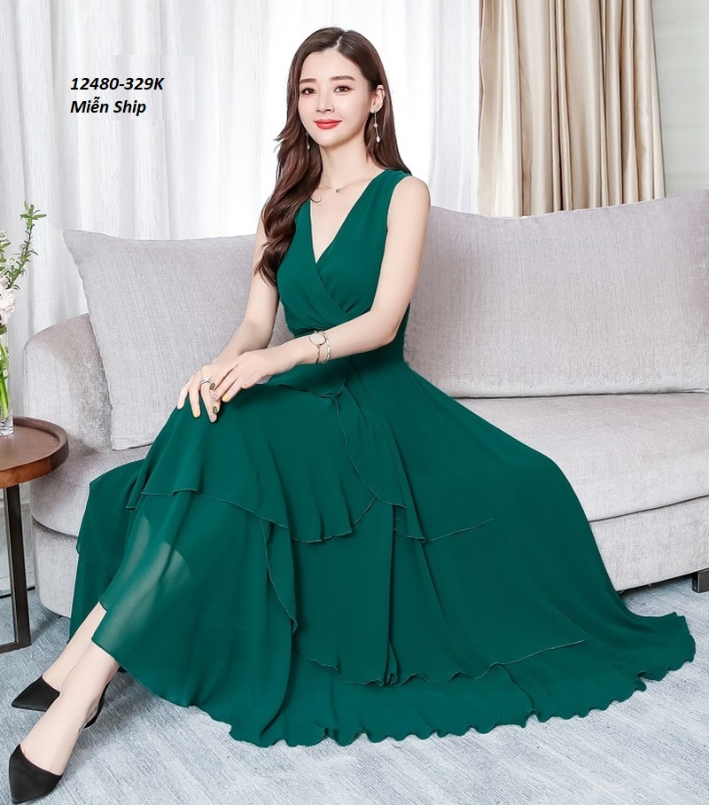 Đầm maxi sát nách tà đắp chéo ( voan ,llót)FREESHIP - 12480_thumbnail_4