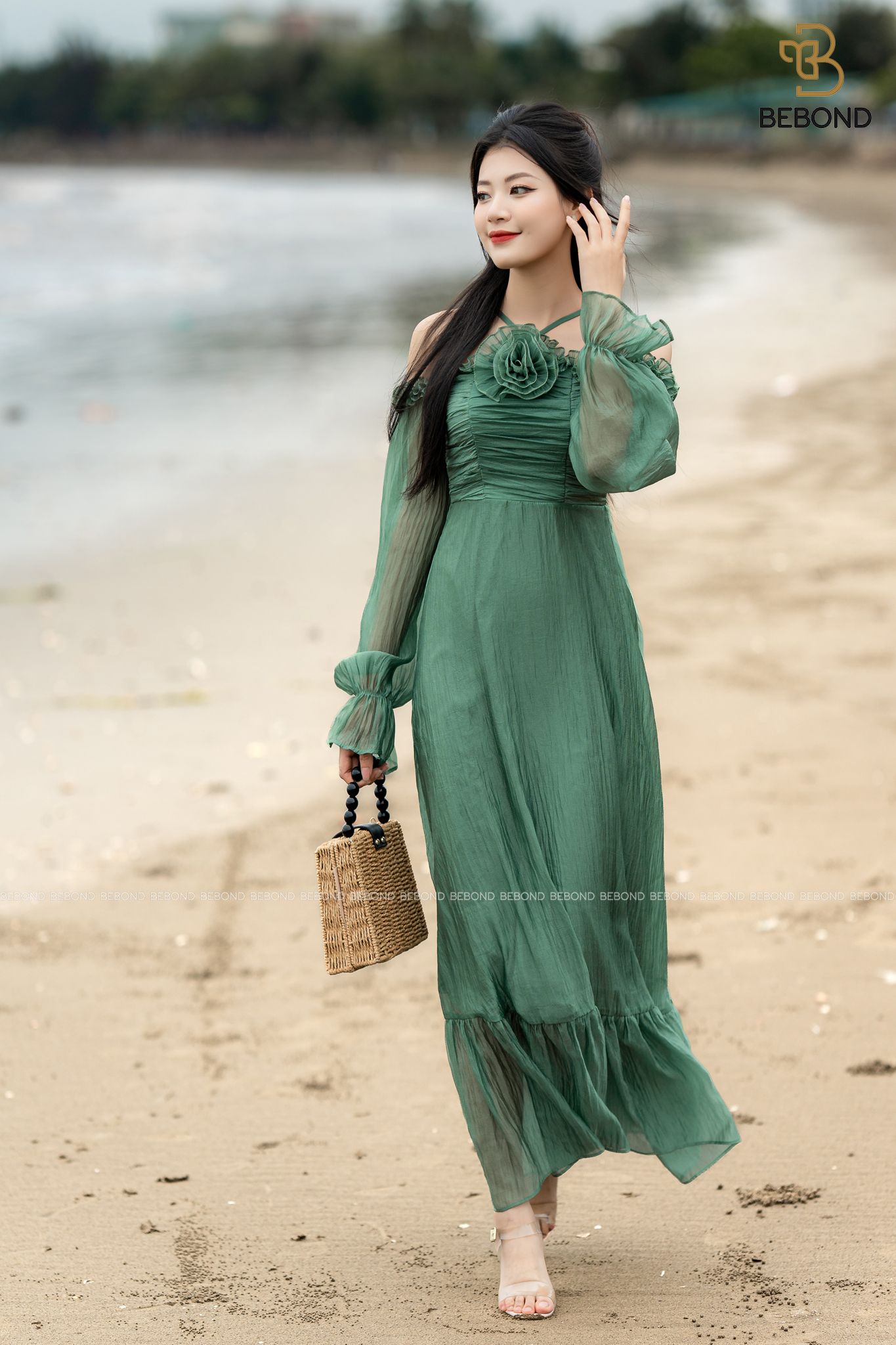 ĐẦM CỔ YẾM CÁCH ĐIỆU MÀU XANH- ALVA DRESS_thumbnail_4