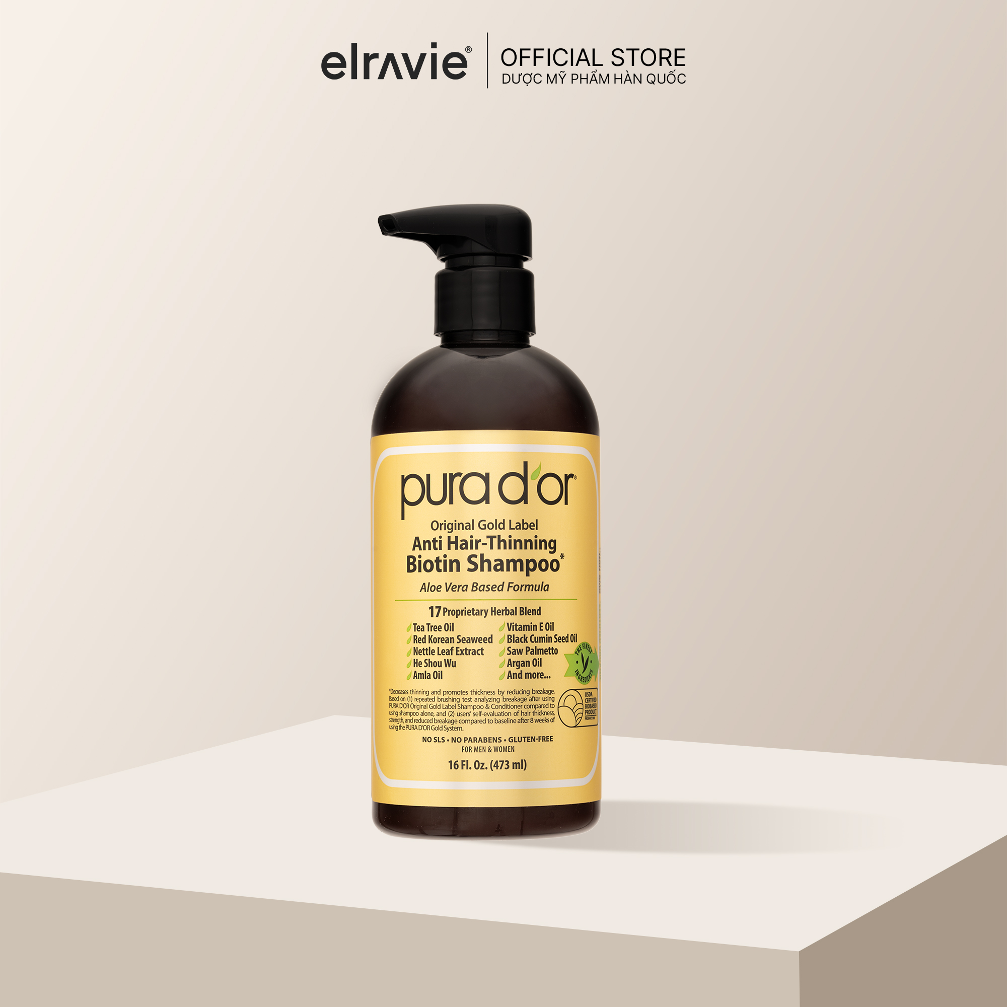 Dầu Gội Biotin Pura D'or Original Gold Label Giảm Rụng Tóc, Hỗ Trợ Mọc Tóc 473ml