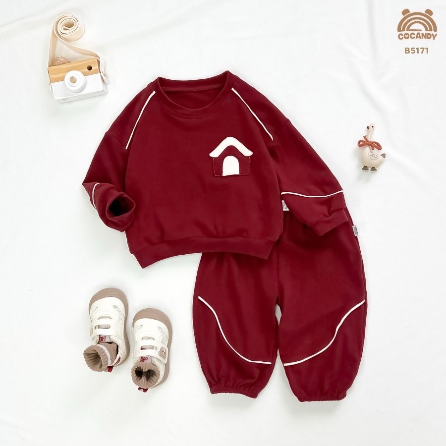 Bộ dài ĐỎ cổ tròn phối BE