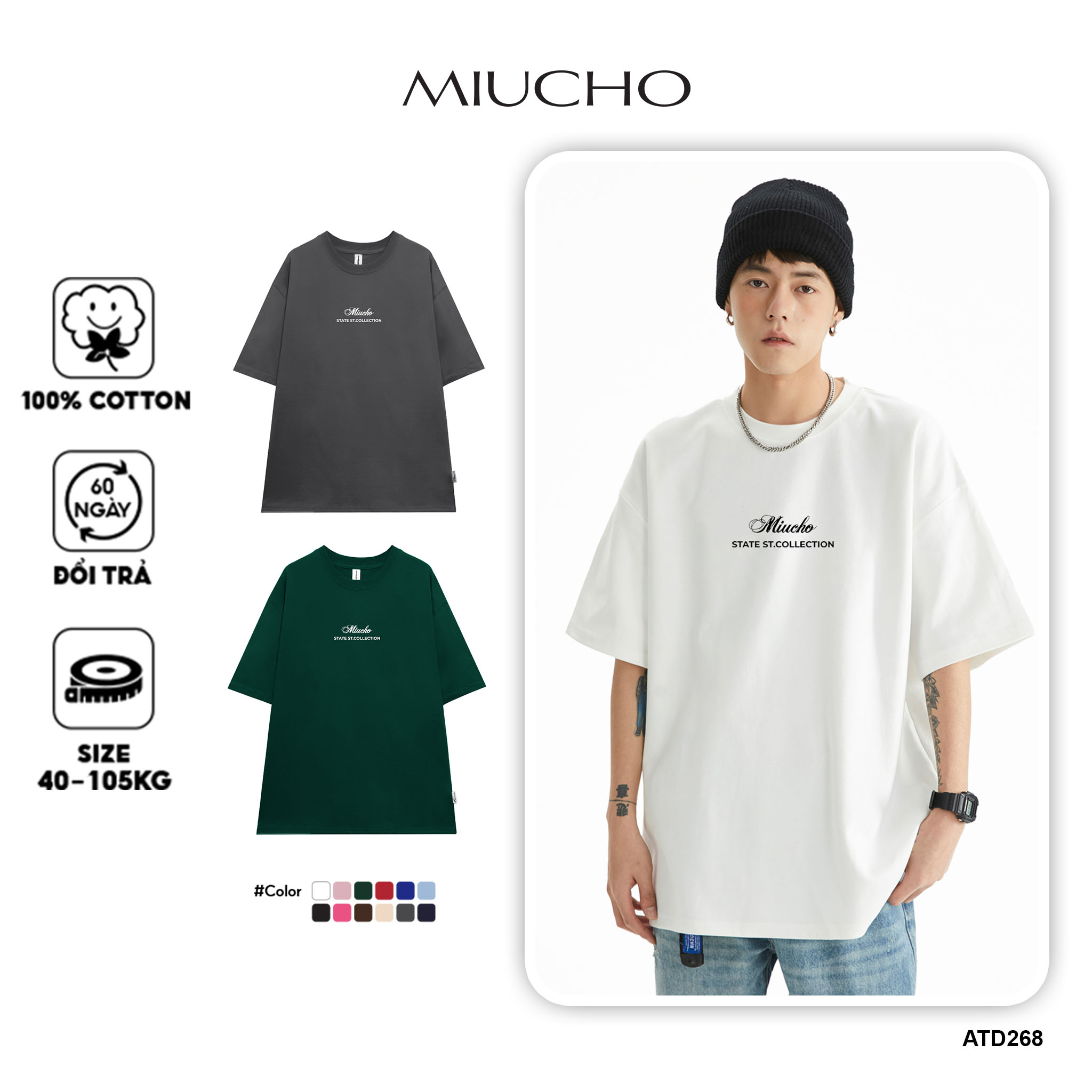 Áo thun nam form rộng ATD288 Miucho Man cotton cổ tròn in typography_thumbnail_1