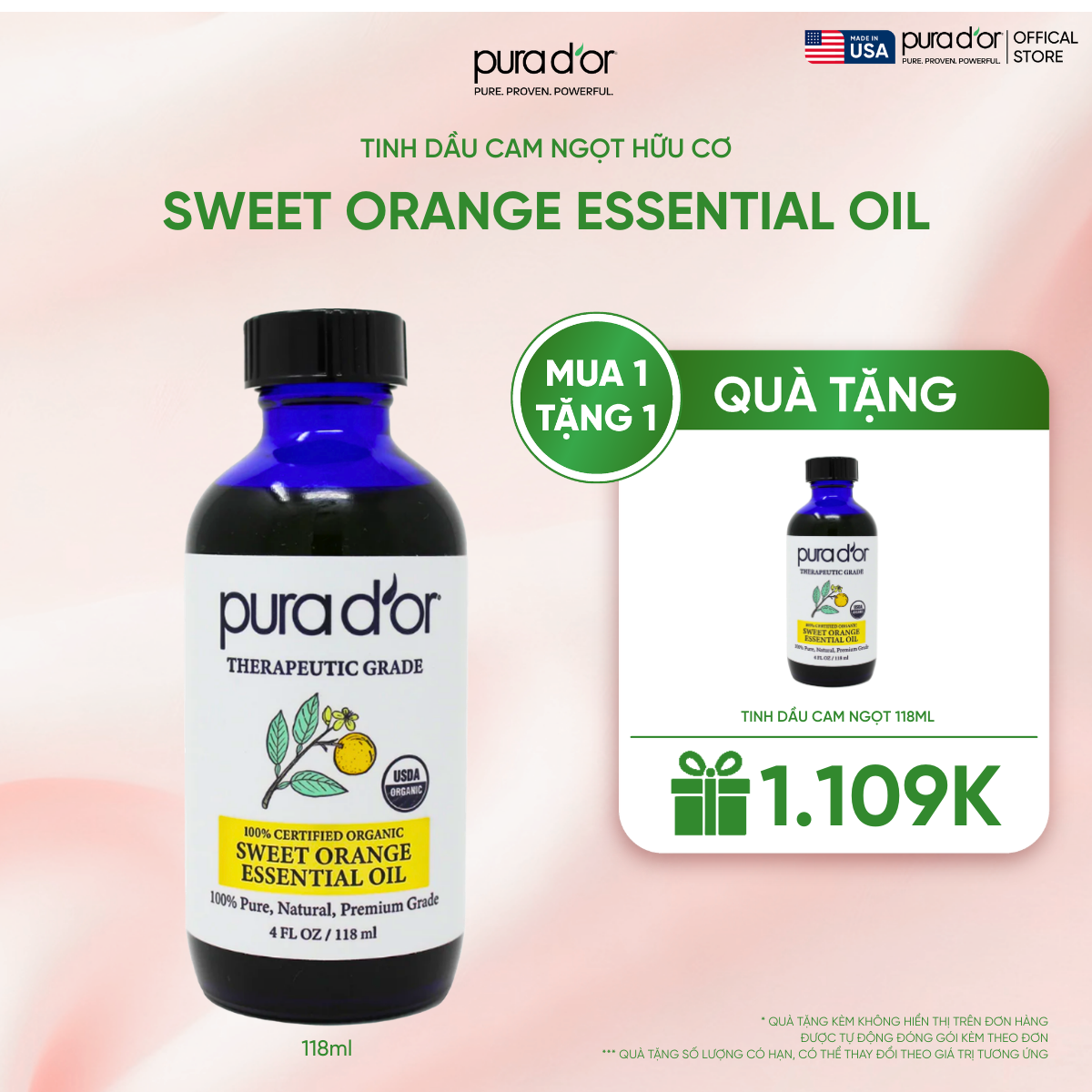 Tinh Dầu Cam Ngọt Hữu Cơ PURA D’OR Therapeutic Grade Sweet Orange Essential Oil 118ml_thumbnail_0