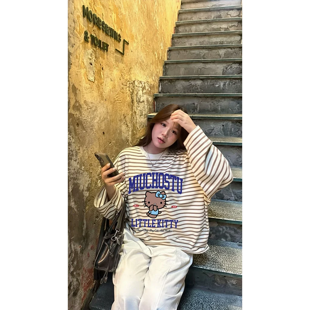 Áo thun boxy nữ tay dài Miucho vải bo rip thoáng mát cổ tròn Kitty đáng yêu in mix 2697_thumbnail_3