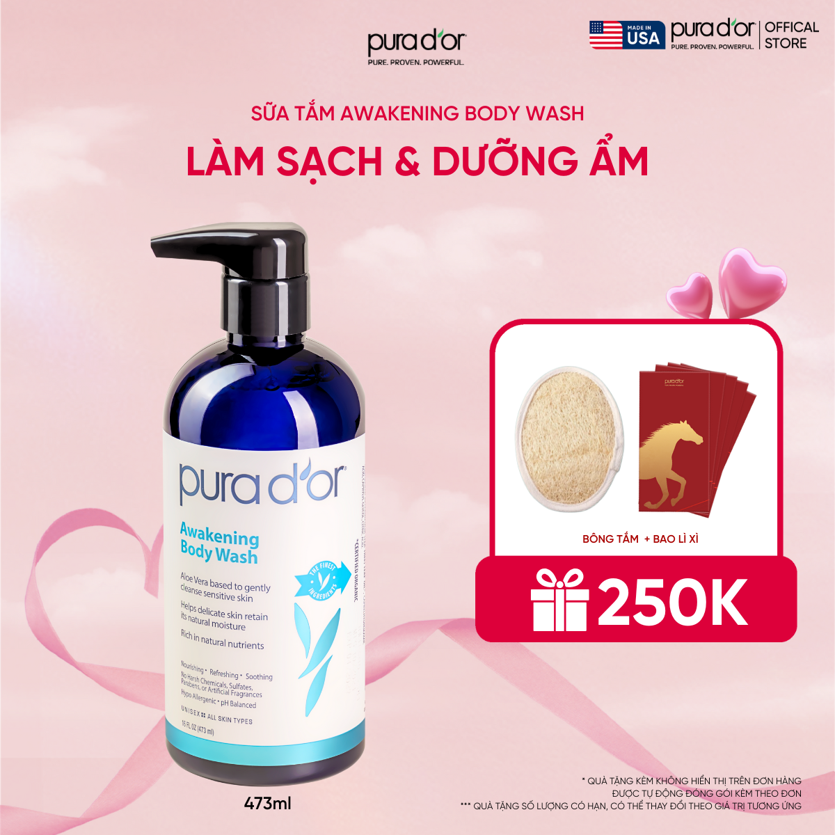 Sữa Tắm Pura D'or Awakening Body Wash Giúp Làm Sạch & Dưỡng Ẩm 473ml