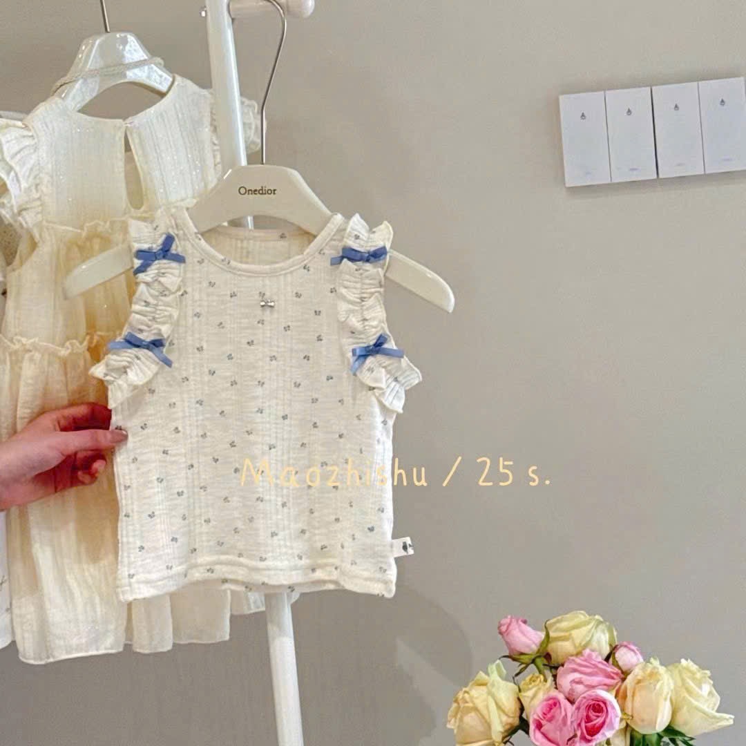 (A104) Áo sát nách đính nơ xanh