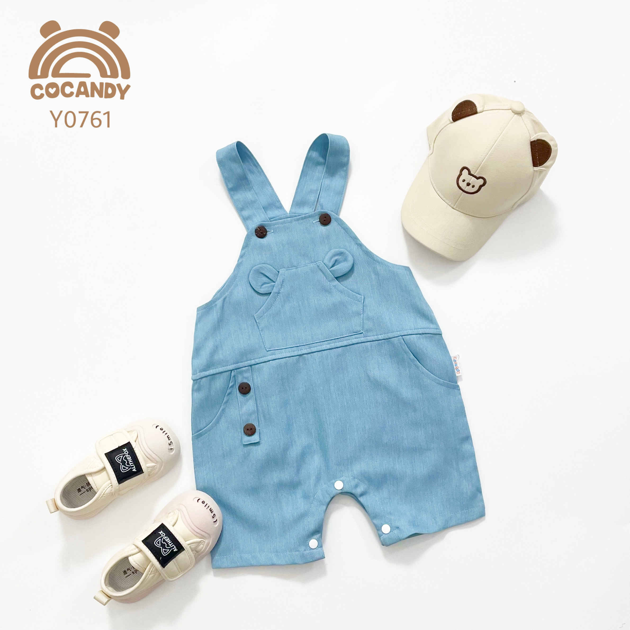 Yếm quần XANH túi ngực tai gấu