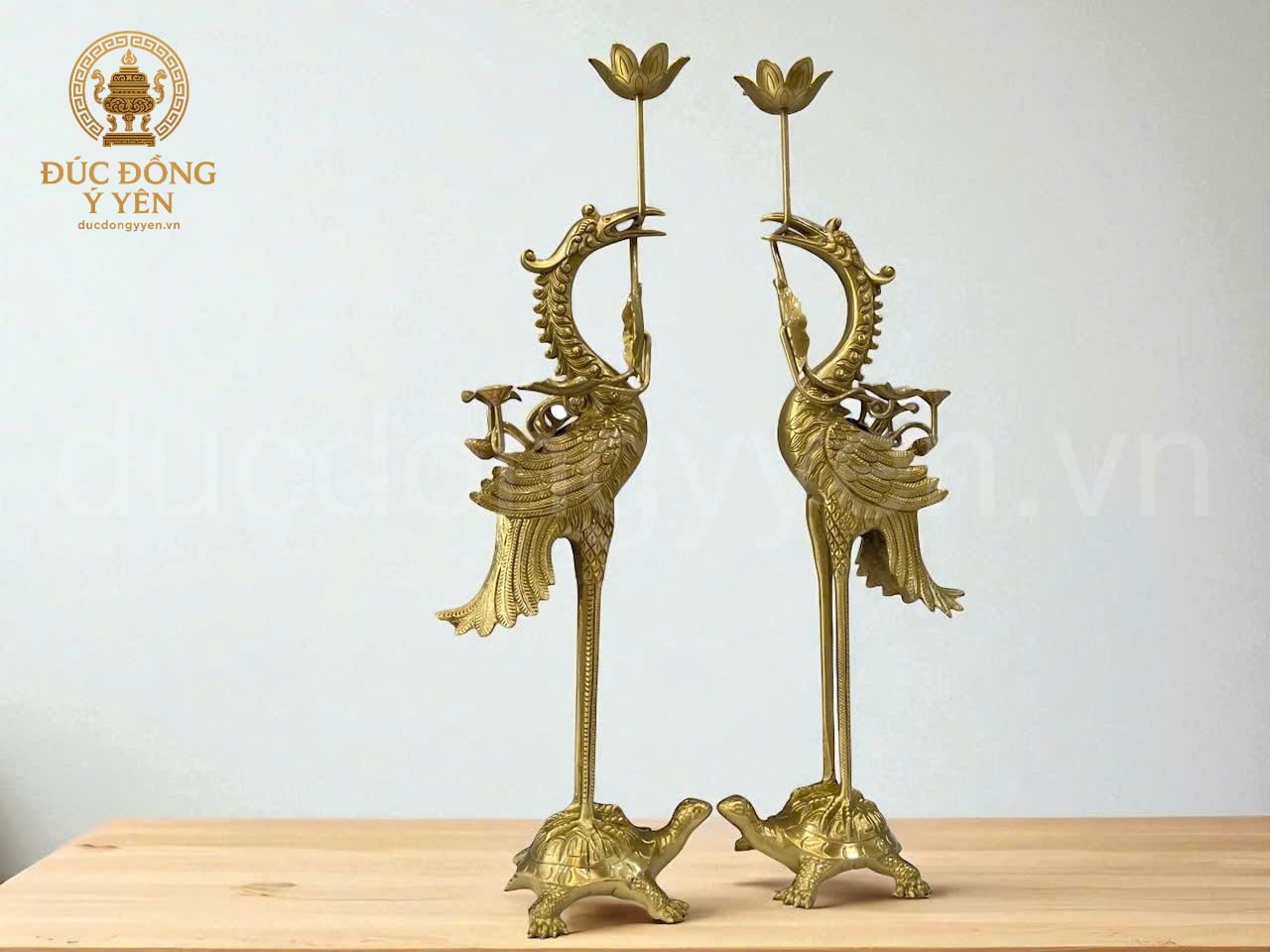 Hạc thờ đúc đồng vàng thau nguyên chất đầy đủ kích thước _thumbnail_2