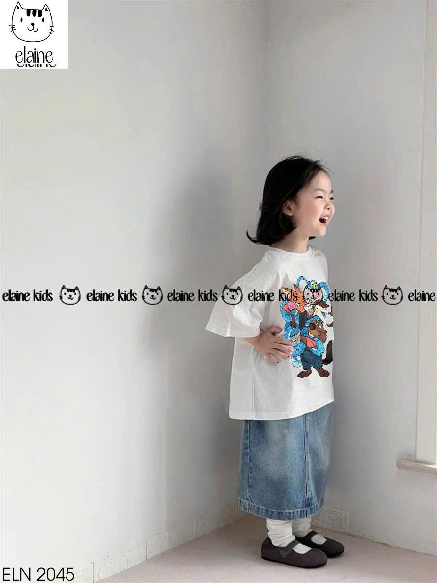 E79 Set áo thun + chân váy jean bé gái