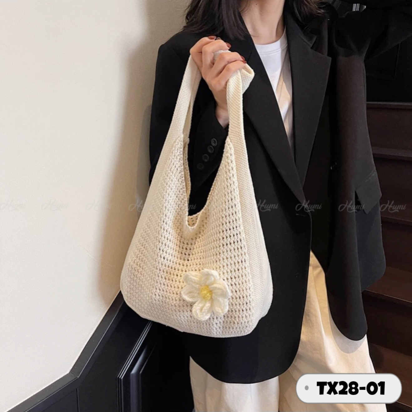 TÚI TOTE DỆT KIM ĐÍNH HOA (TX28-01 KEM)