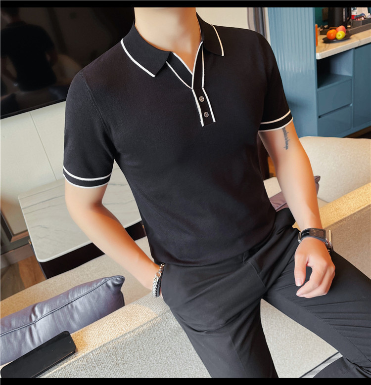 PA45 – Áo polo nam lụa lạnh viền màu tương phản Douyin_thumbnail_2