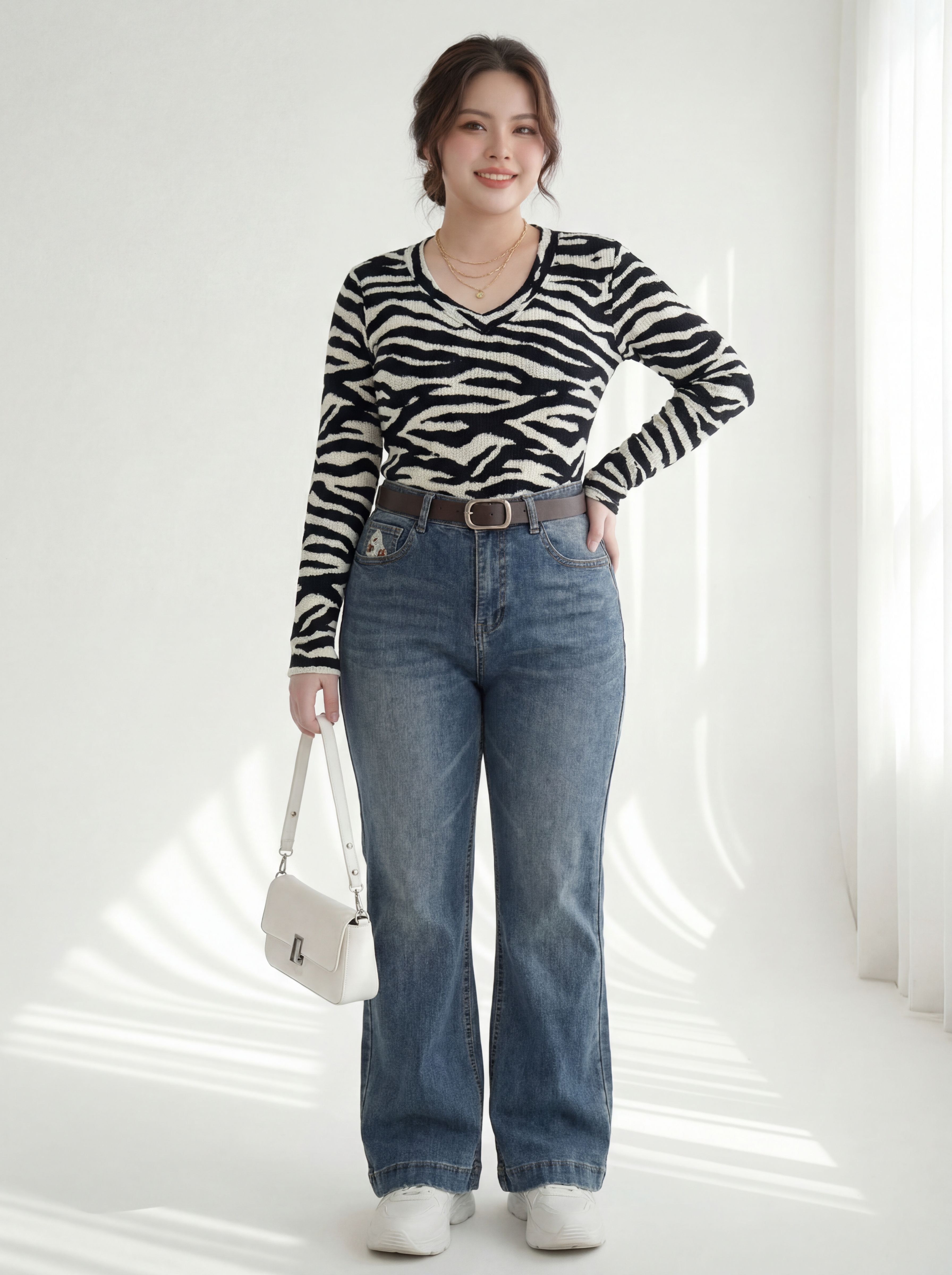 BIGSIZE - Quần jean ống loe thêu T-QJ517